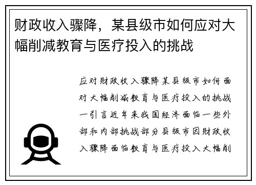 财政收入骤降，某县级市如何应对大幅削减教育与医疗投入的挑战