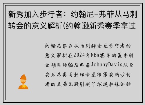 新秀加入步行者：约翰尼-弗菲从马刺转会的意义解析(约翰逊新秀赛季拿过fmvp吗)