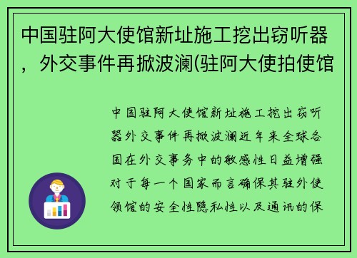 中国驻阿大使馆新址施工挖出窃听器，外交事件再掀波澜(驻阿大使拍使馆照片)