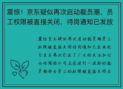 震惊！京东疑似再次启动裁员潮，员工权限被直接关闭，待岗通知已发放