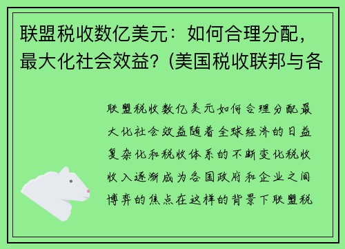 联盟税收数亿美元：如何合理分配，最大化社会效益？(美国税收联邦与各州)