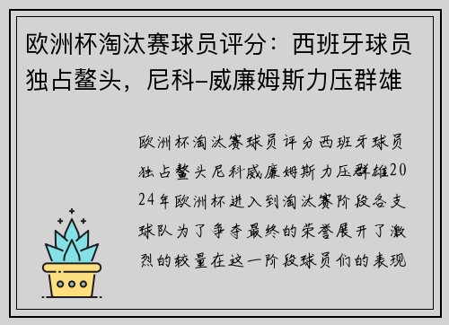 欧洲杯淘汰赛球员评分：西班牙球员独占鳌头，尼科-威廉姆斯力压群雄